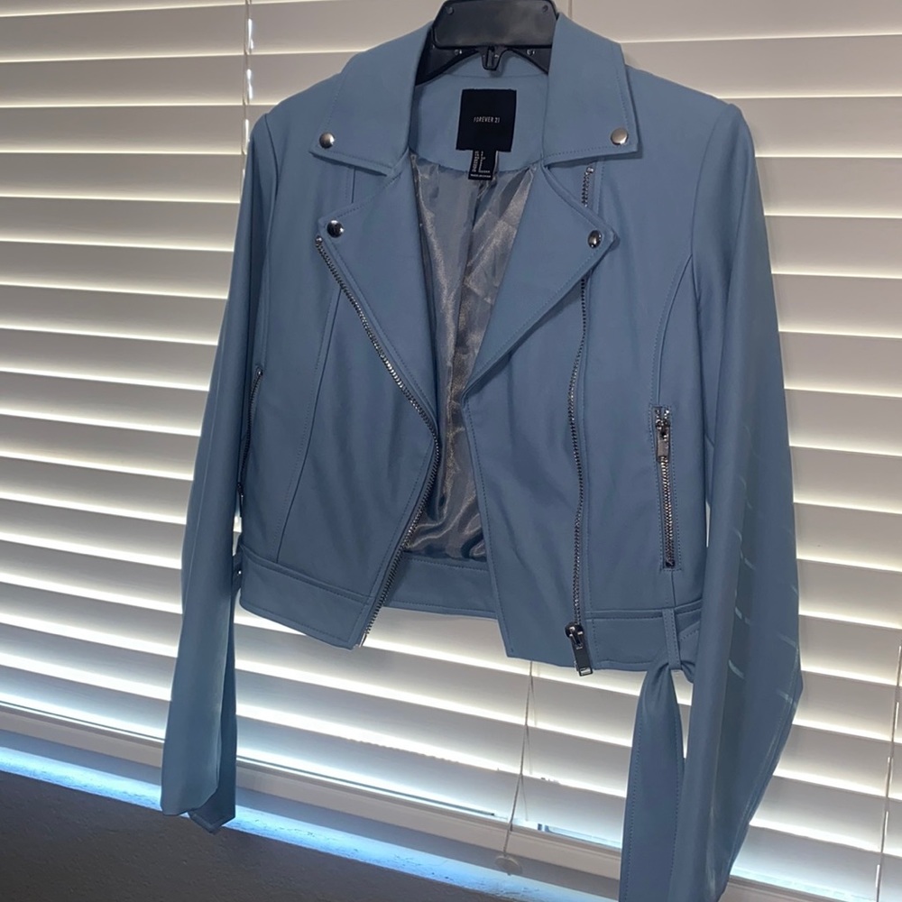 Light blue leather jacket from forever 21 size small